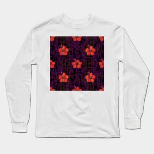 Hibiscus and Purple Polka Dots Long Sleeve T-Shirt